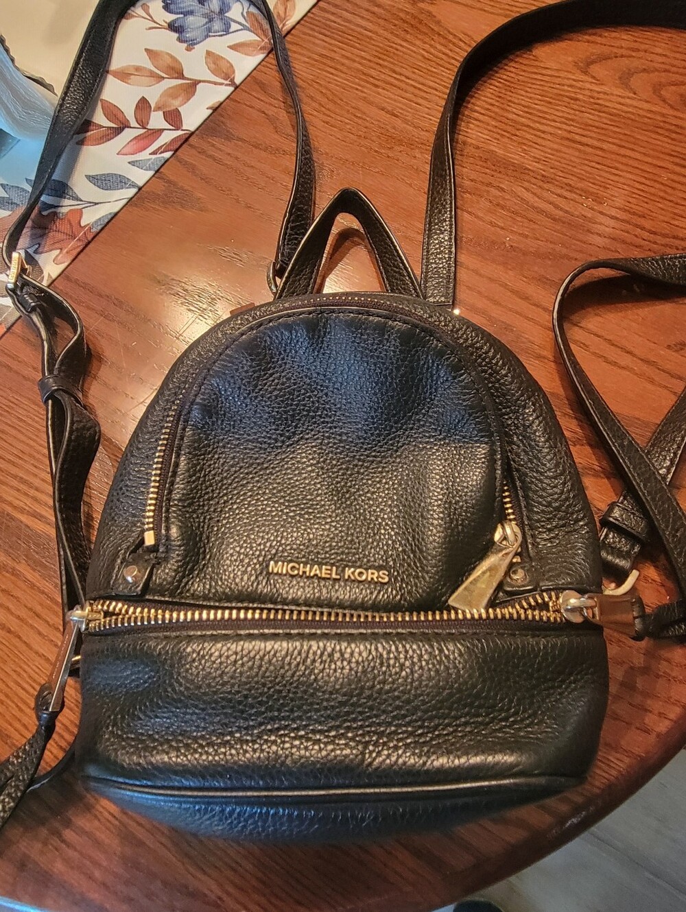 Michael Kors Black Pebbled Leather Mini Backpack with Gold Hardware